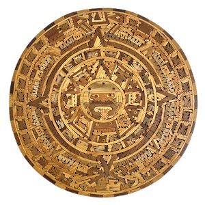 Vintage Mosaic‎ Aztec Art Decor Calendar Tonatiuhs Face Hand Carved Exotic Woods